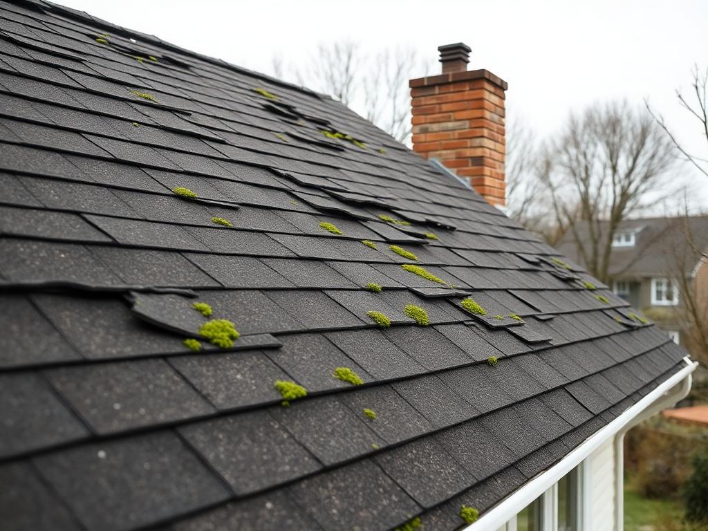 Aging shingle roof restoration before