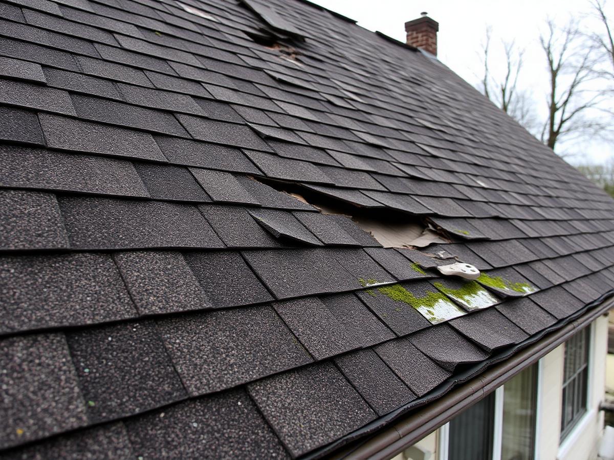 Storm-damaged roof replacement before